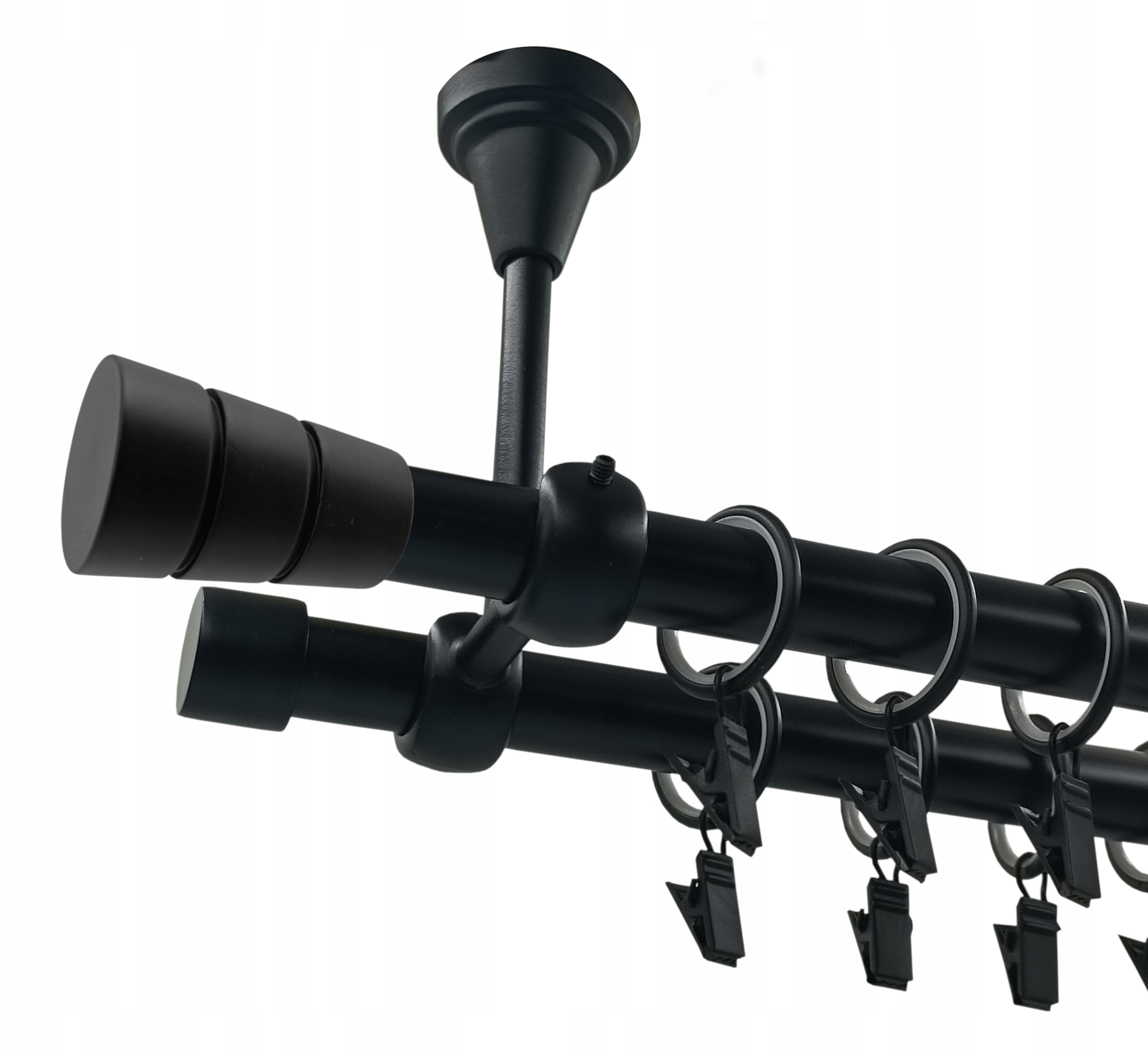 Garnýž Dvojitý kovový černý mat 19+19 mm 280 cm, základní válec