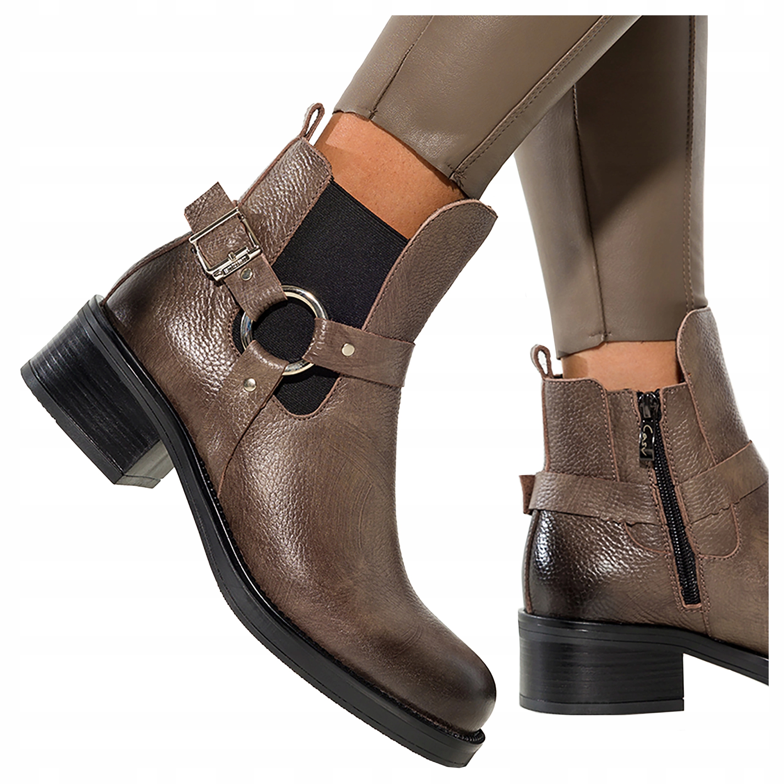 Béžové Kotníkové Boty Na Širokém Podpatku, Spona, Výrobek Polský, velikost 37