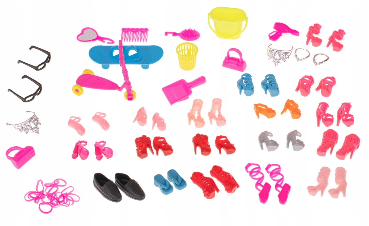 XXL MEGA ZESTAW UBRANKA I DODATKI DLA LALEK 85 SZT Wiek dziecka 3 lata +