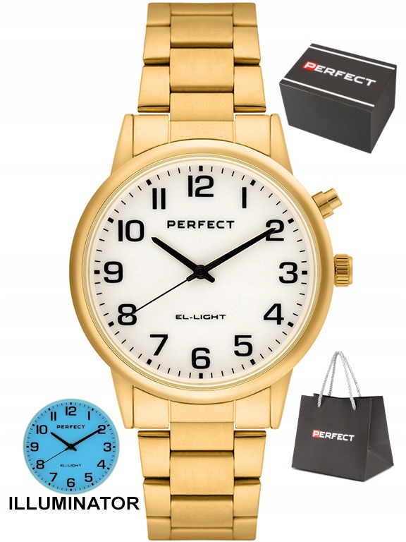 Pánské Čitelné Zlaté Podsvícené Hodinky Perfect Pe EL001M-04 41 mm