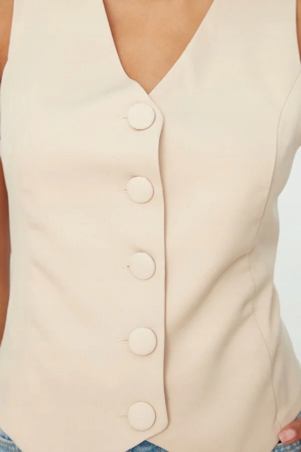 TRENDYOL 34 XS KAMIZELKA BEŻOWA ELEGANCKA R9056 Rozmiar XS