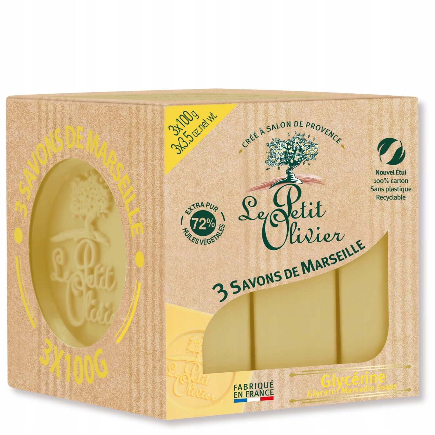 Le Petit Olivier Marseillské glycerinové mýdlo s vůní Grasse 3x100 g