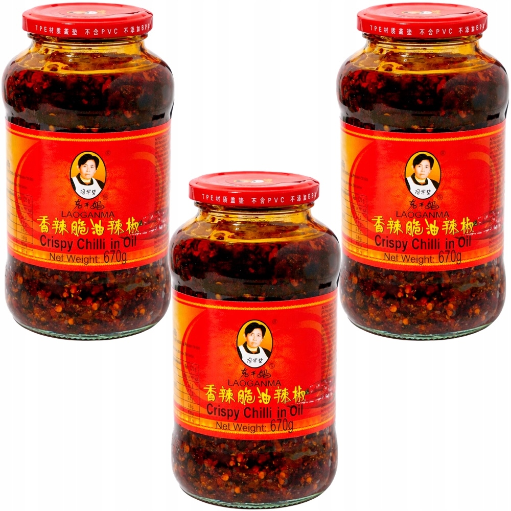 3x Chrupiące Chili z Cebulą w Oleju Sojowym Crispy Chilli Oil 670g Laoganma
