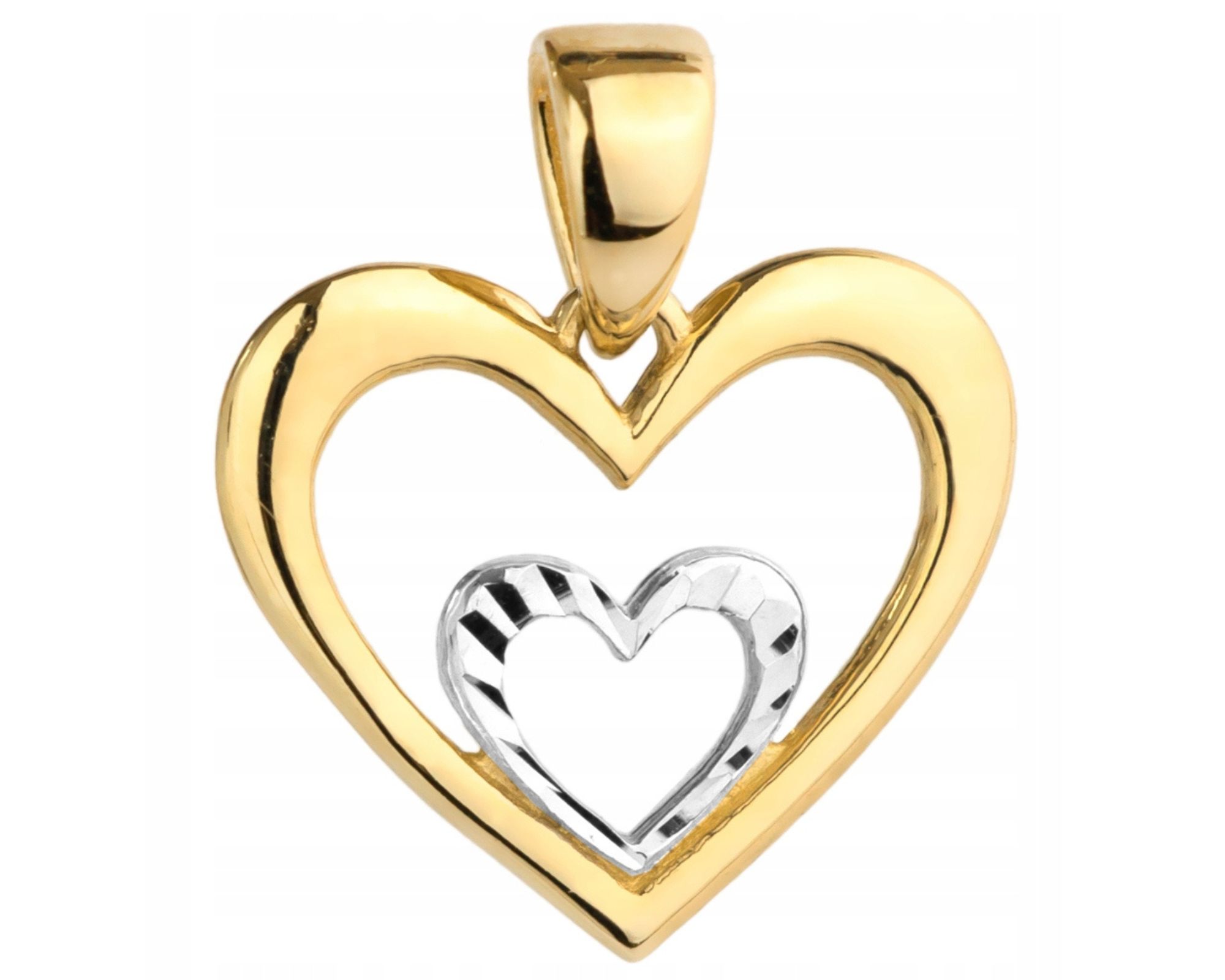 Krásný přívěsek srdce žluté a bílé zlato Gravírování