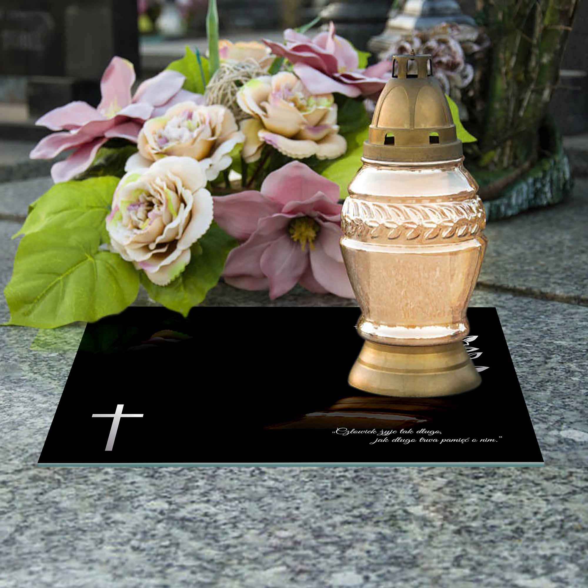 SZKLANA PODSTAWKA POD ZNICZE 30x20cm 511a + napis Szerokość produktu 30 cm