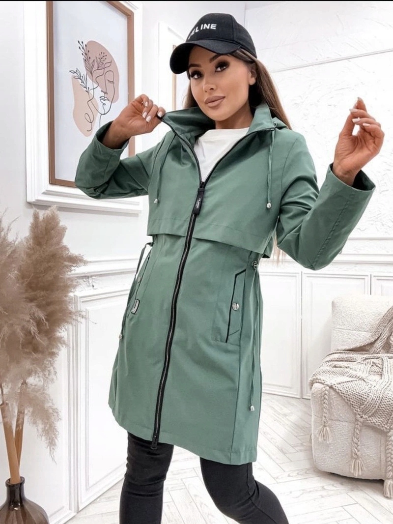 Tenká Bunda Kapuce KK60409 Šedomodrá XXL (44)