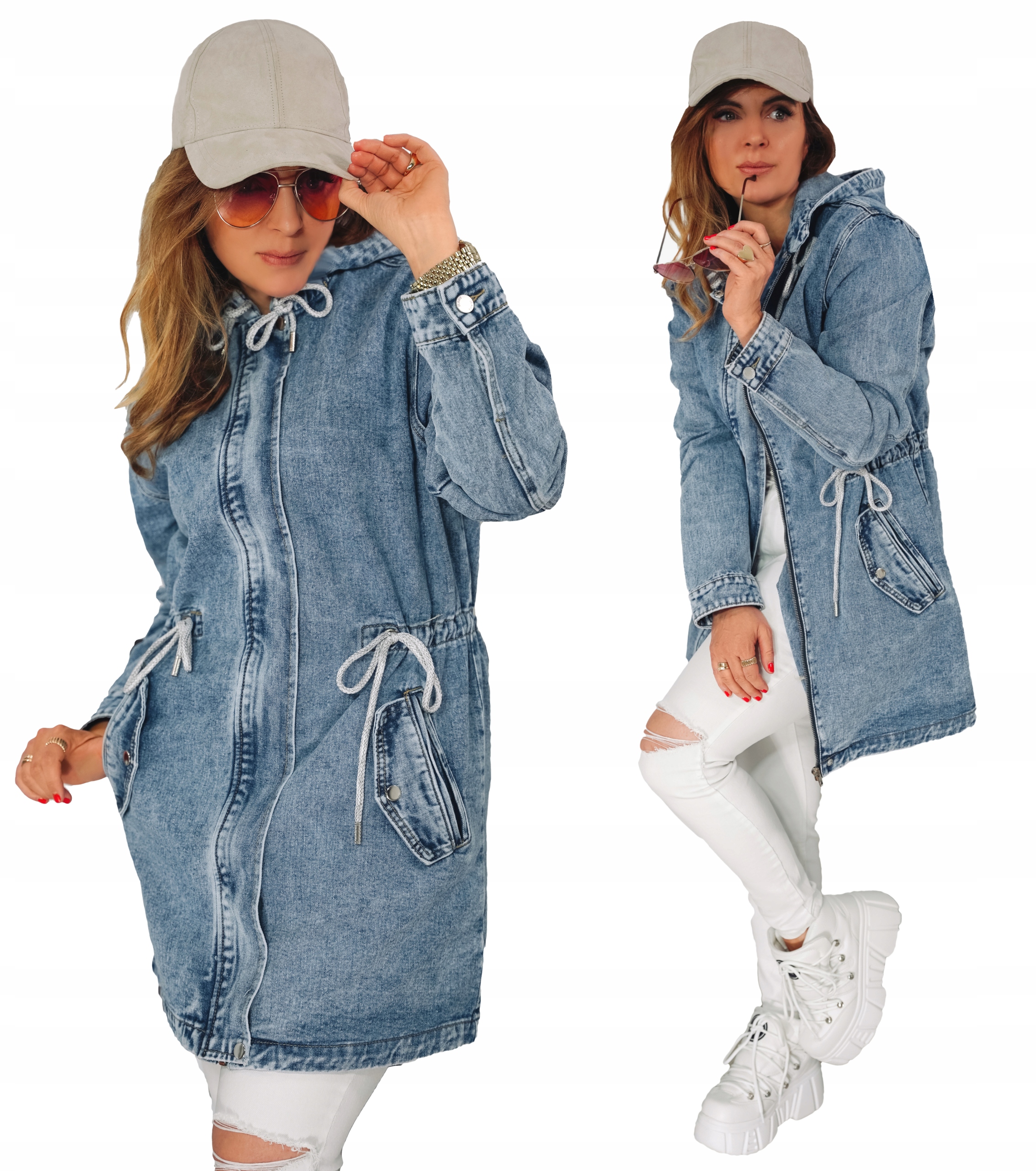 

Parka Jeans z Kapturem na suwak Plus Size 4XL