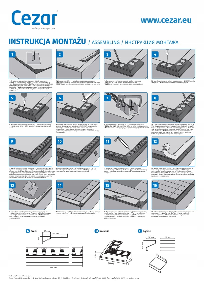 Profil okapowy OKAP 100 aluminium CEZAR Grafit Długość 200 cm