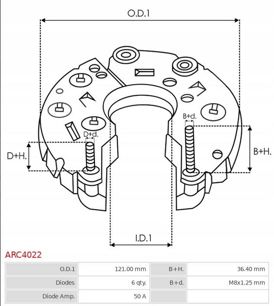 Mostek diodowy alternatora ARC4022 Producent części AS-PL