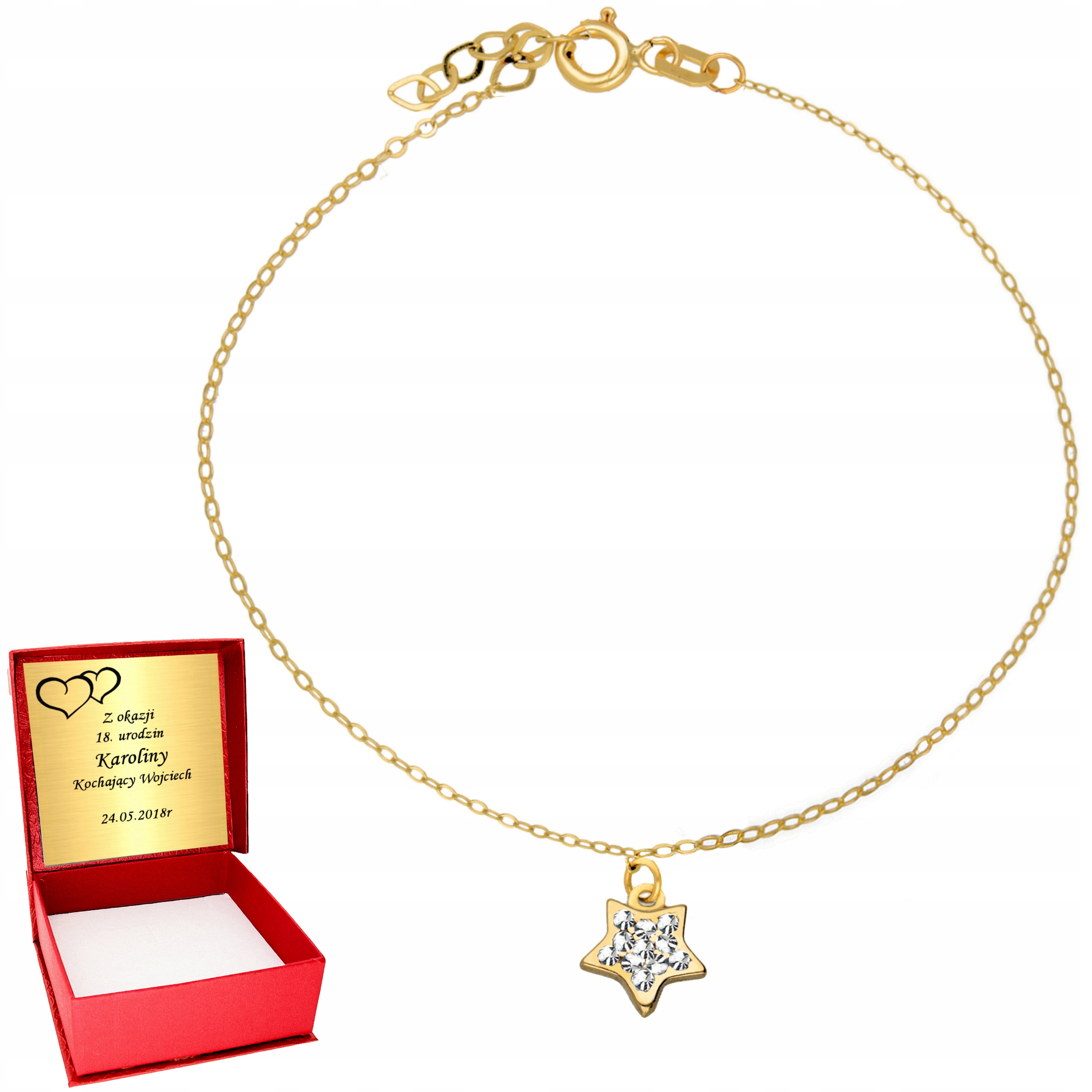 Złota Bransoletka 585 Gwiazdka Gwiazda Grawer