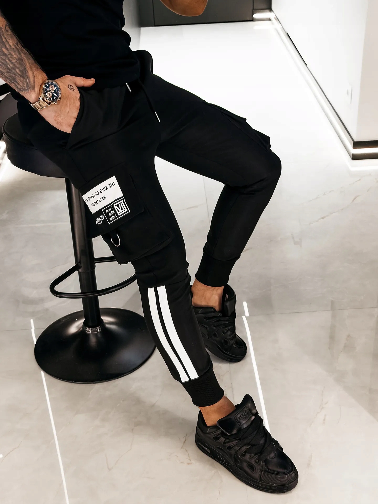 Pánské Kalhoty Caston O La Voga, Černá Barva