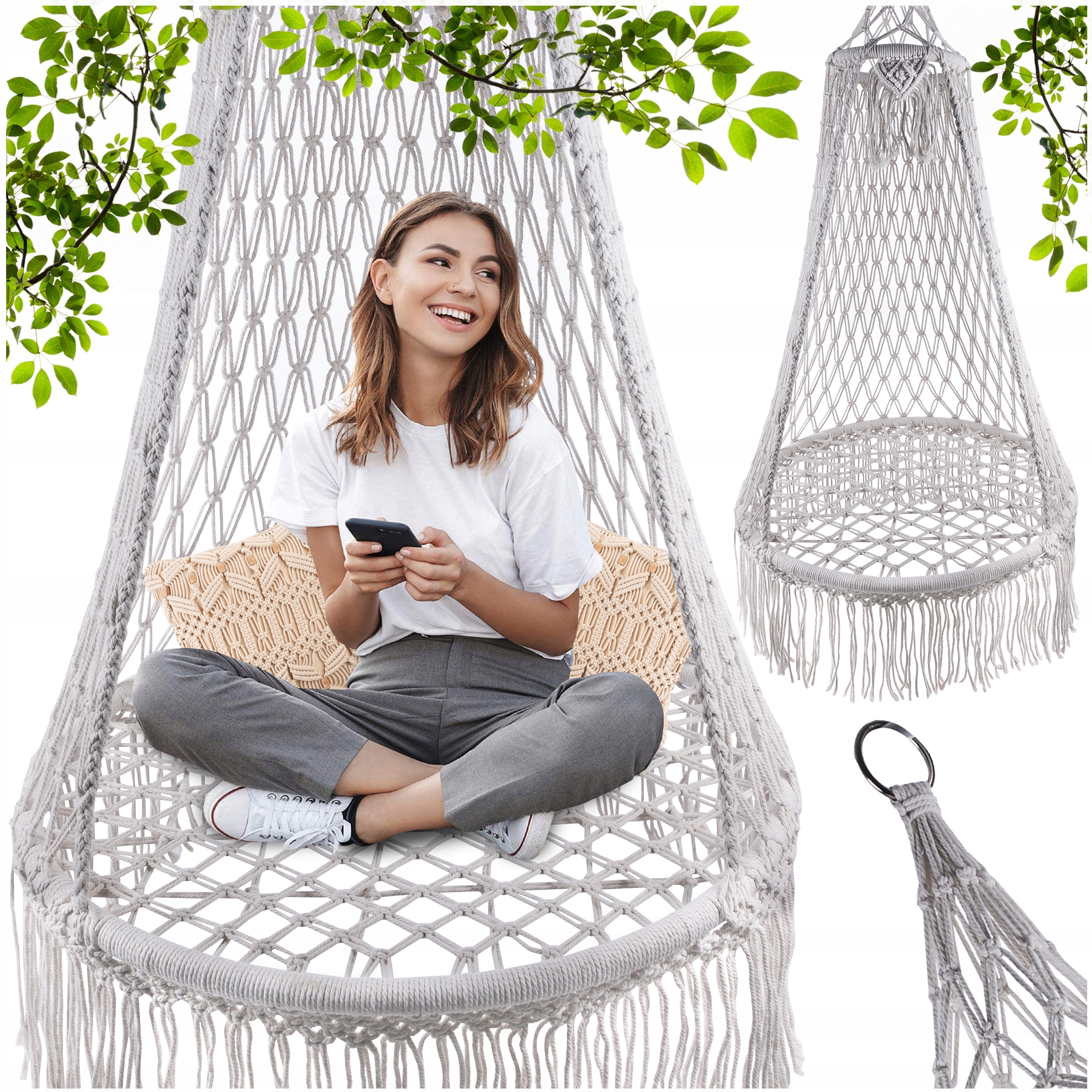 Huśtawka Fotel Okrągły Wiszący Pleciony Z Baldachimem Kokon 120kg