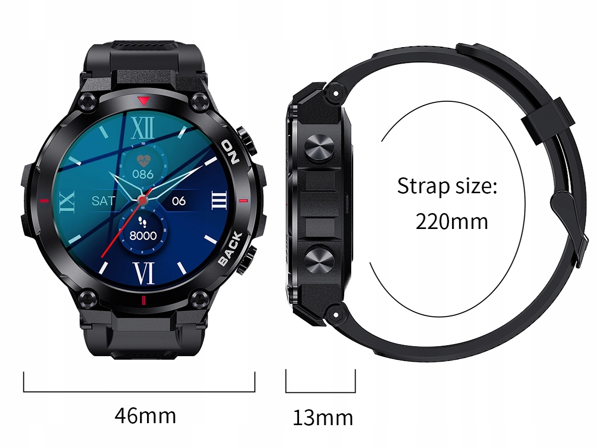 SMARTWATCH Męski Sportowy SpO2 Pulsometr GPS aGPS Kompatybilność systemowa Android iOS