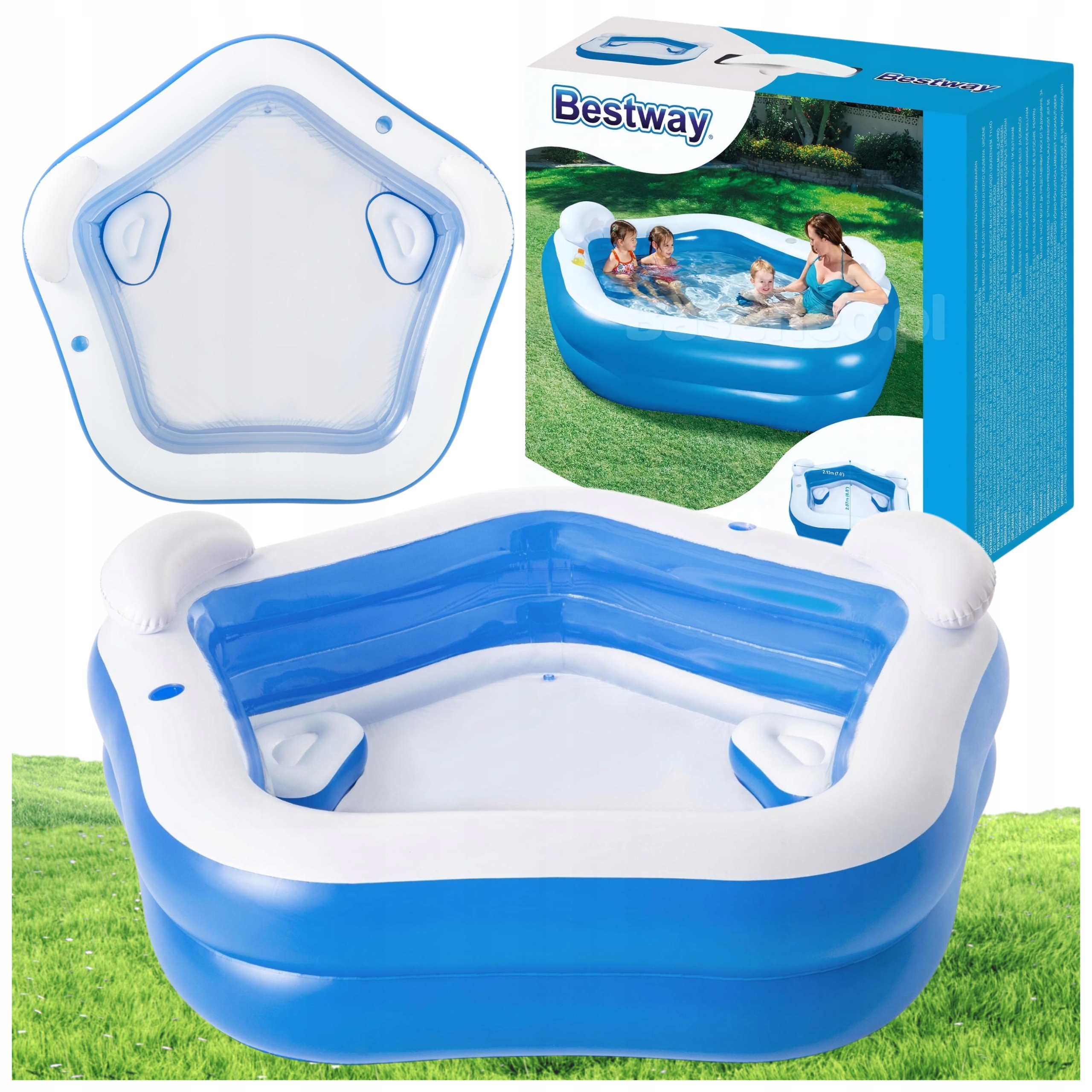 Basen Ogrodowy Dmuchany Bestway Dla Dzieci Rodziny Poduszki XXL 213 x 206cm