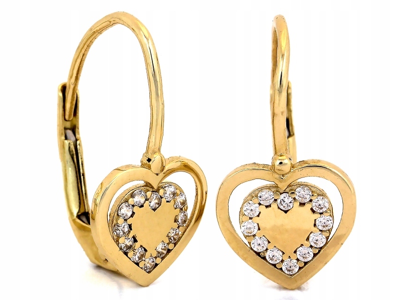 Zlaté Náušnice ve tvaru srdce s ryzost 585 zirkony