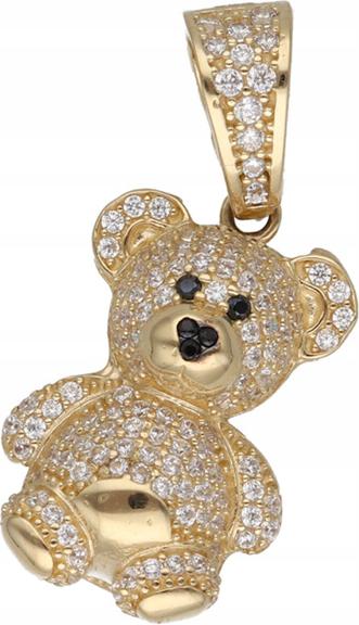 Zlatý přívěsek 585 medvídek se zirkony 4,43 g, módní vzor pro řetízek 14k