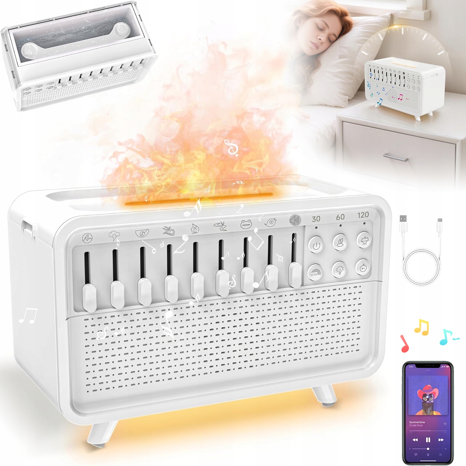 Difuzér Vůně Aromaterapie Zvlhčovač Vzduchu 3D Led Bluetooth Reproduktory