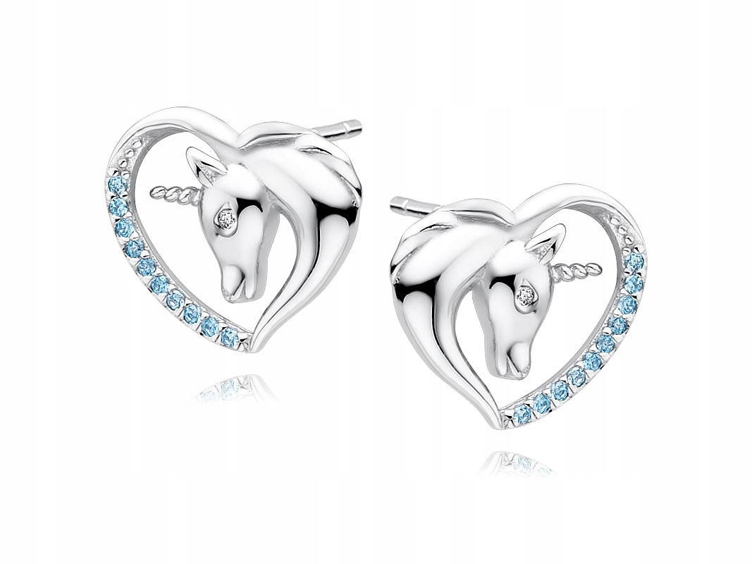 

Srebrne Kolczyki Serca Jednorożec Błękitne Cyrkoni