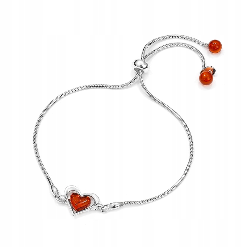 Stříbrný Náramek Srdce Jantar Stříbro