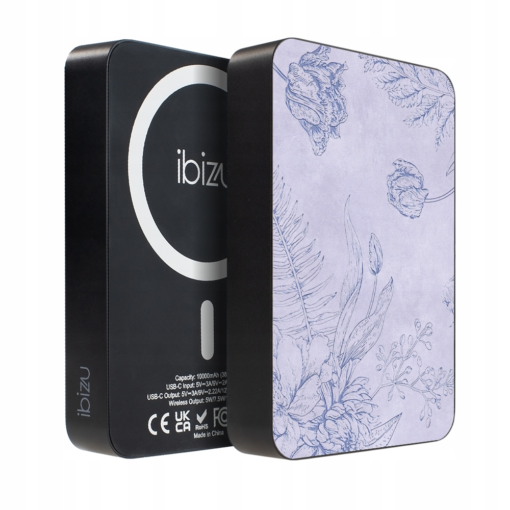 Powerbank Ibizu MagPower 10k MagSafe, 10 000 mAh, Kwiatowa płaskorzeźba