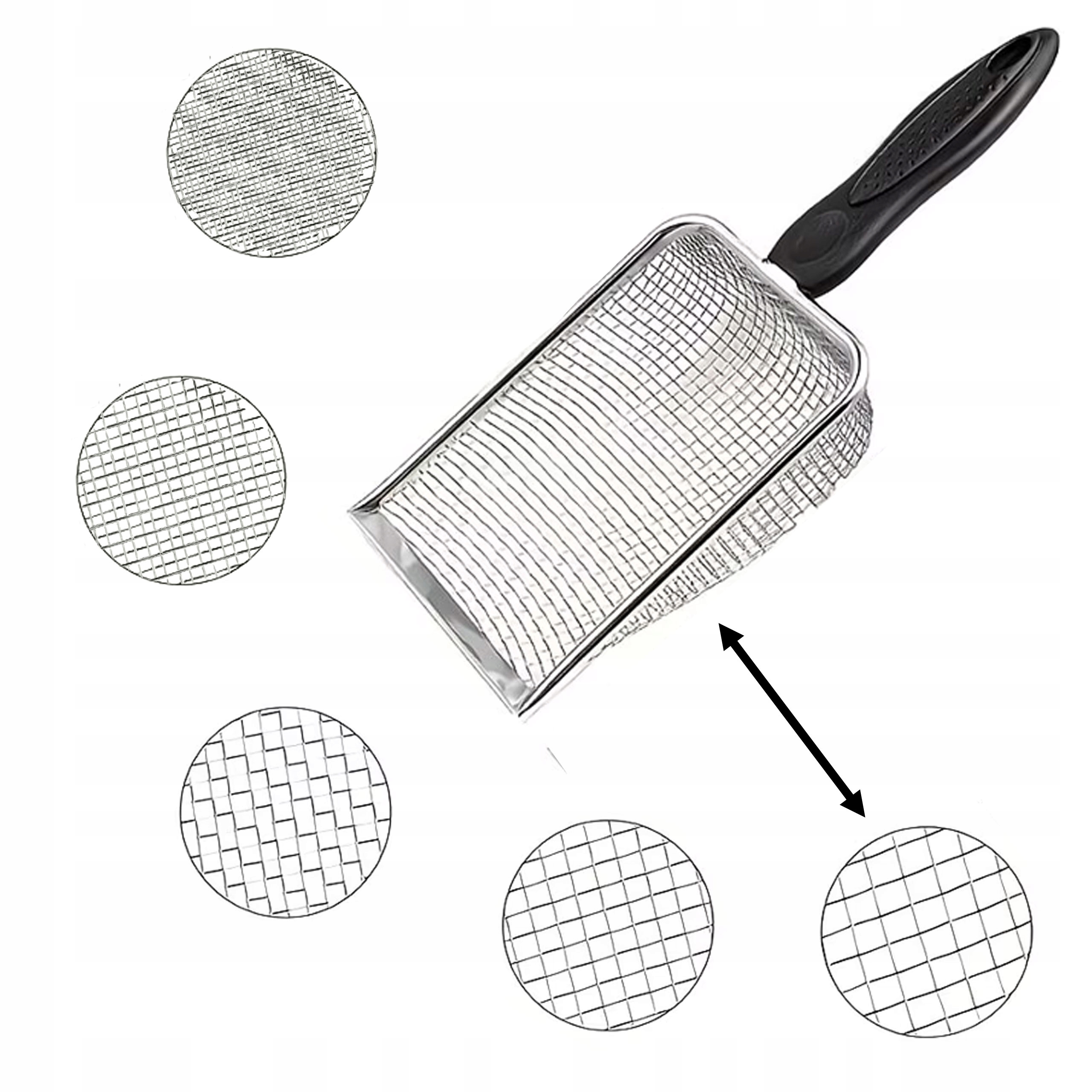 Przesiewak, sito do piasku ze stali z czarną rączką 5.2x5.2 mm