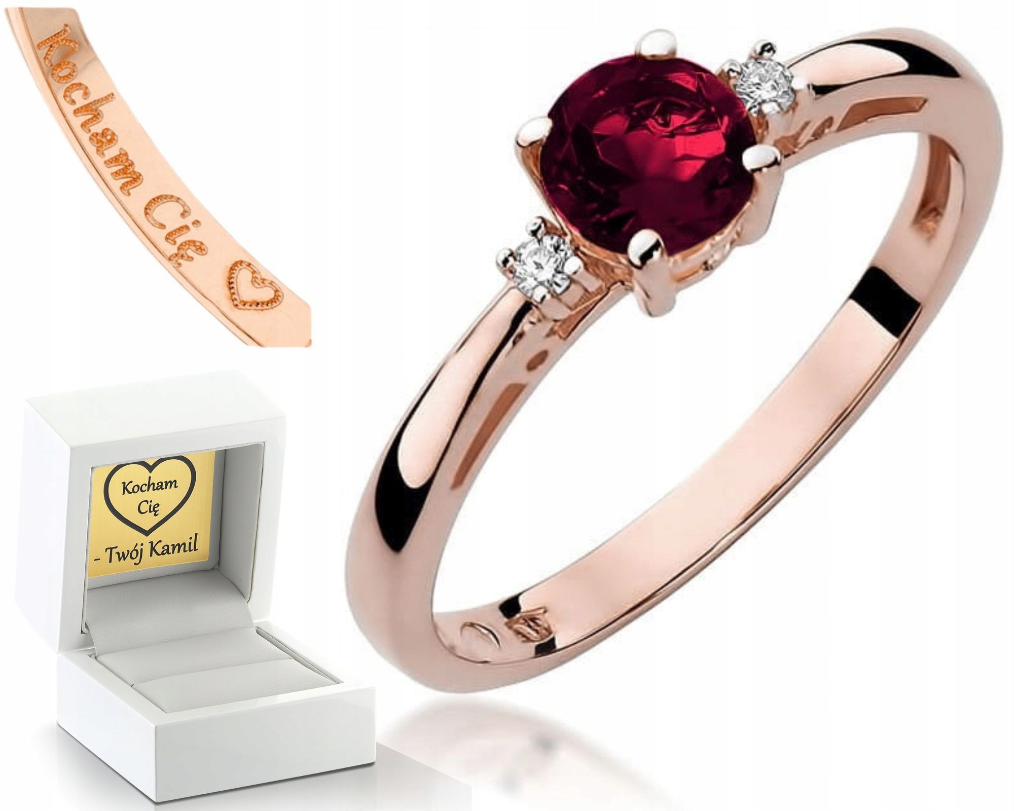 Prstýnek Z Růžového Zlata S 585 Granátem A Diamanty, Gravírování Bonus