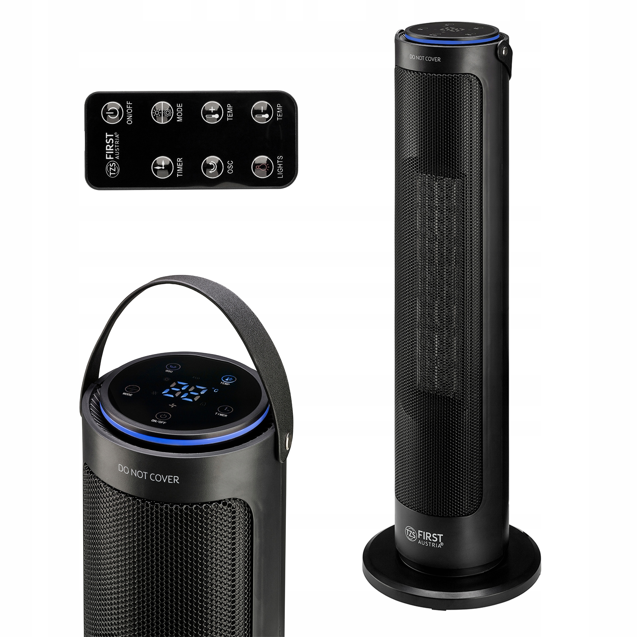 Grzejnik kolumnowy elektryczny ceramiczny 2000 W czarny chłodzi i grzeje