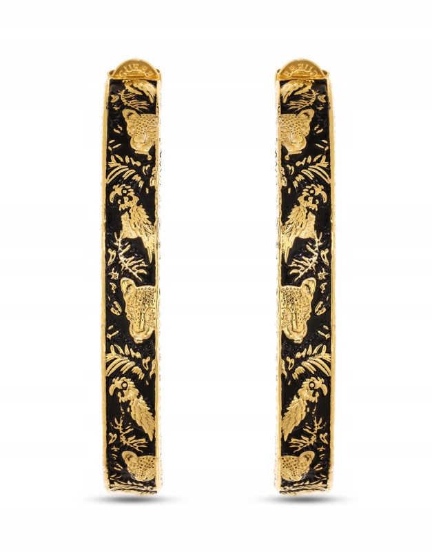 Náušnice Guess Kola a gravírovaná černá zvířata ocel zlatá tyčinka