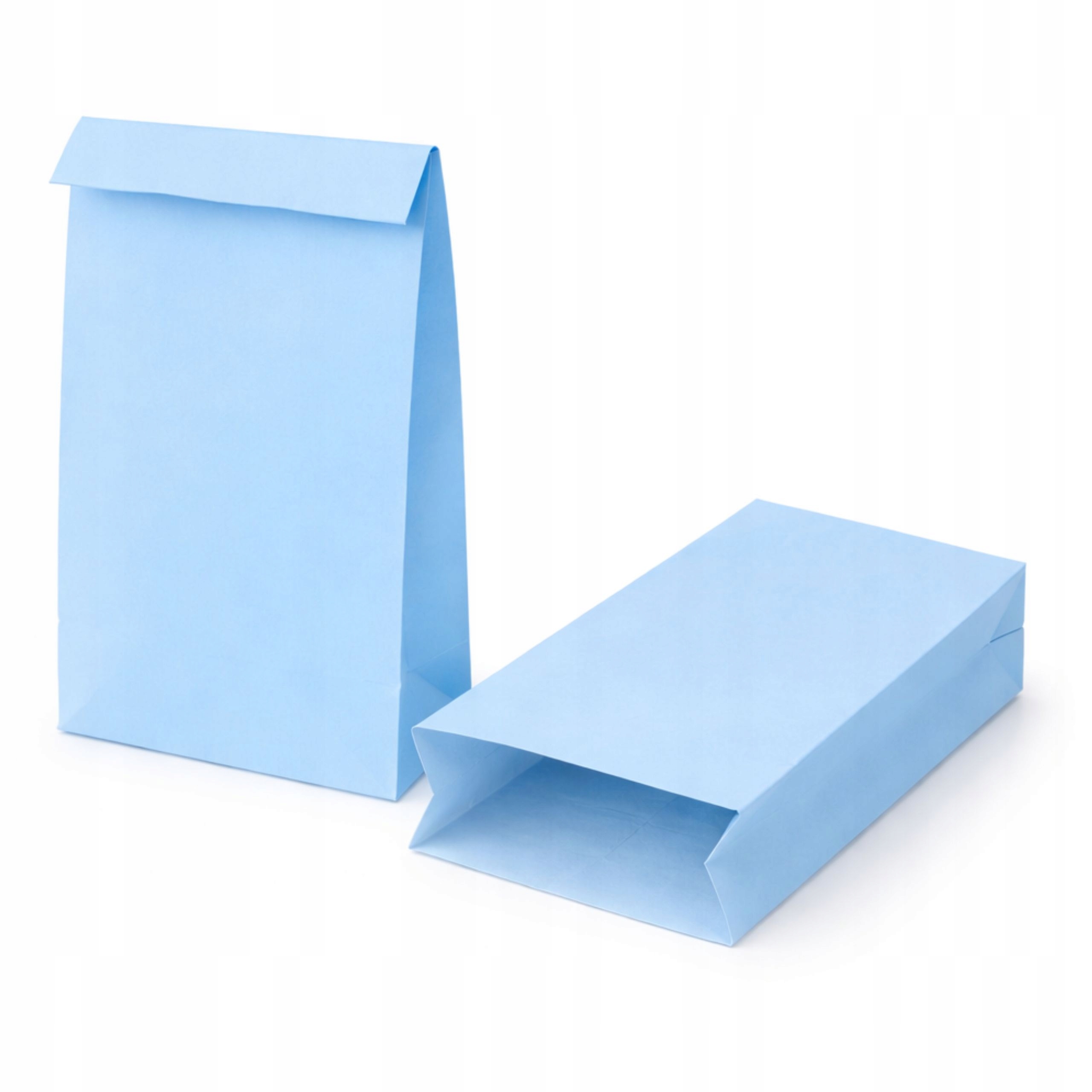 Torebki Papierowe 10x5x17 Torby Śniadaniowe Niebieskie Fałdowe 1000szt