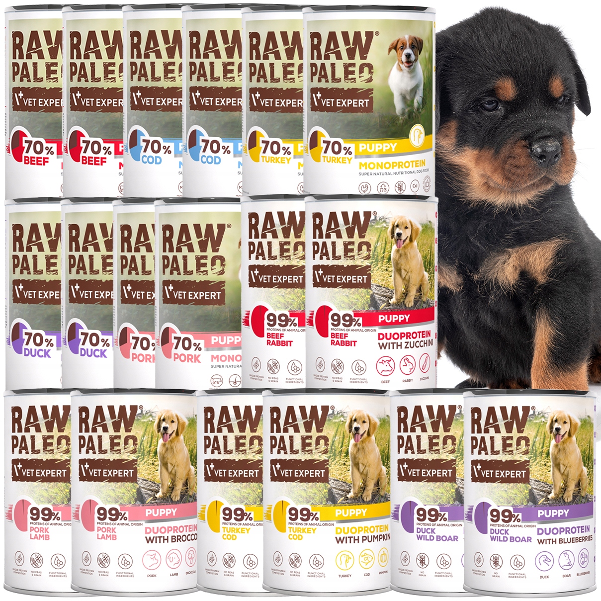 Raw Paleo mix smaków karma mokra Premium szczeniak 18x400g+GRATIS