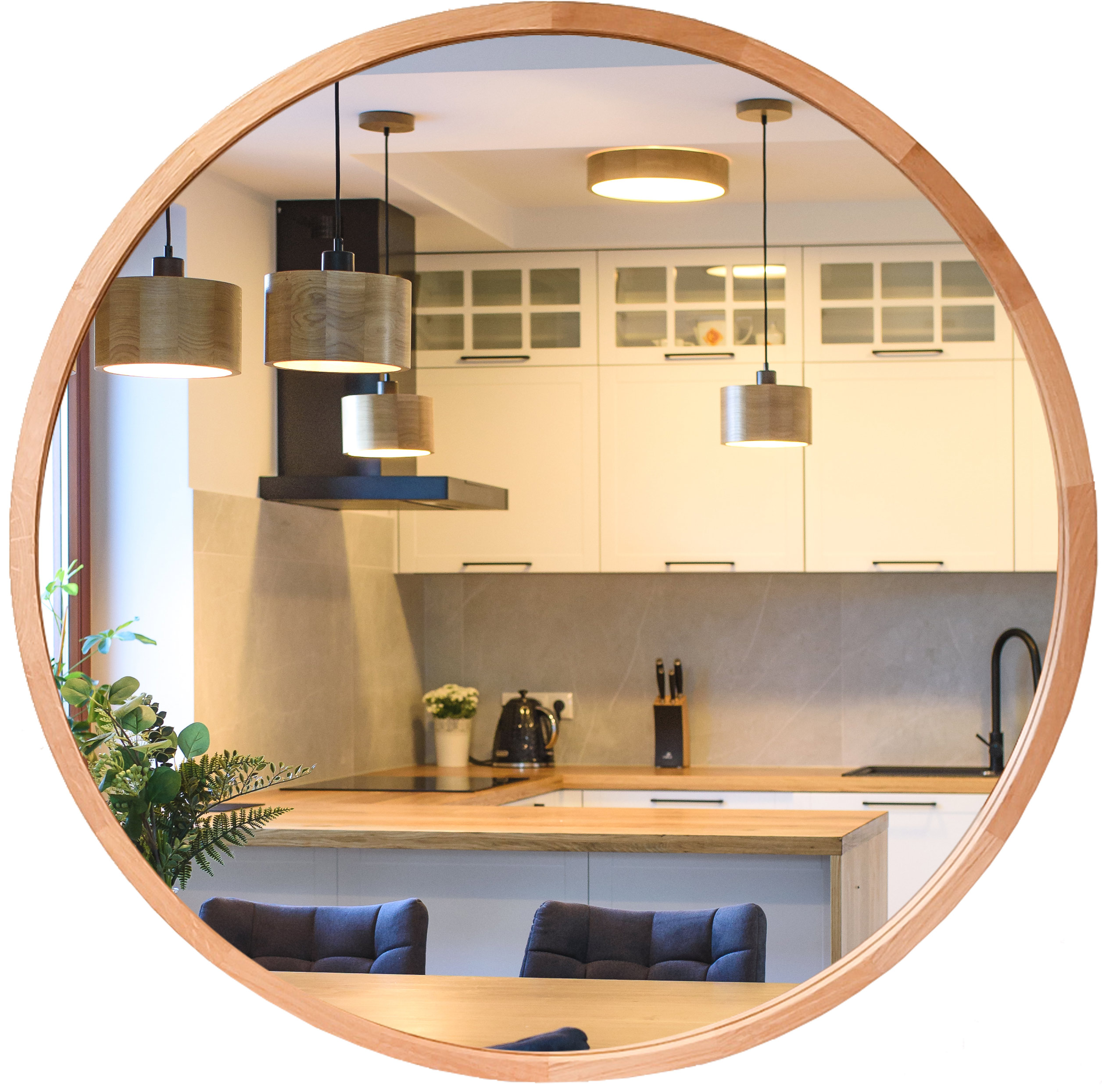 Kúpeľňové nástenné zrkadlo Leja okrúhle fi800 Dub v drevenom ráme Stylové