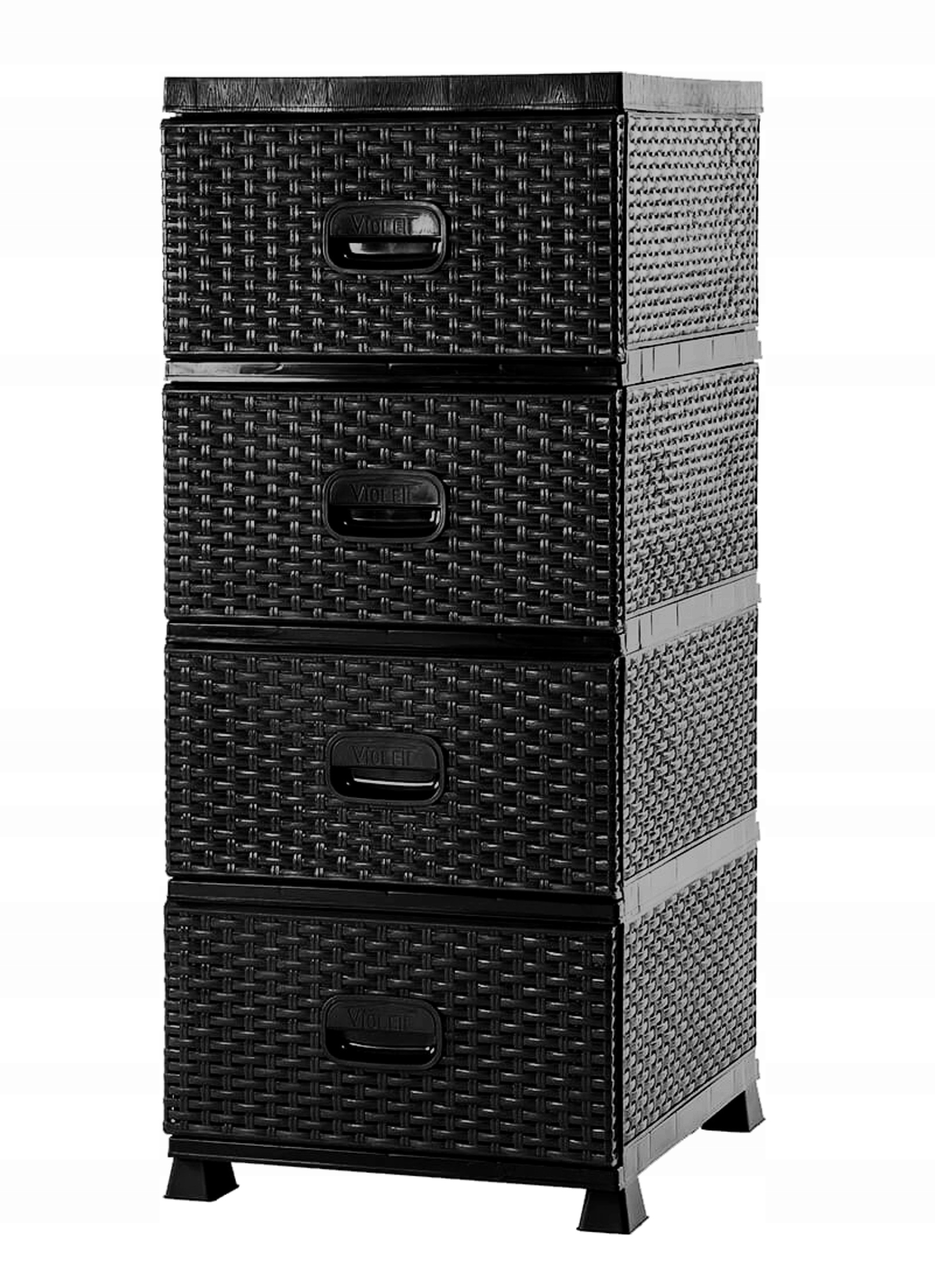 SZAFKA KOMODA REGAŁ 4 SZUFLADY DO ŁAZIENKI RATTAN CZARNA