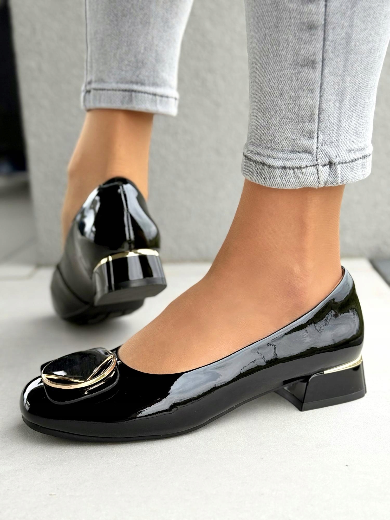 Oleksy pohodlné černé dámské lodičky z přírodní kůže R39