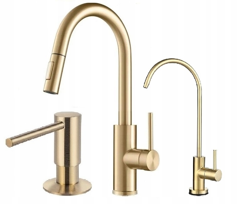 Kuchynská batéria zlatá oceľová s výsuvným výtokom Ww Dávkovač Kranik sada