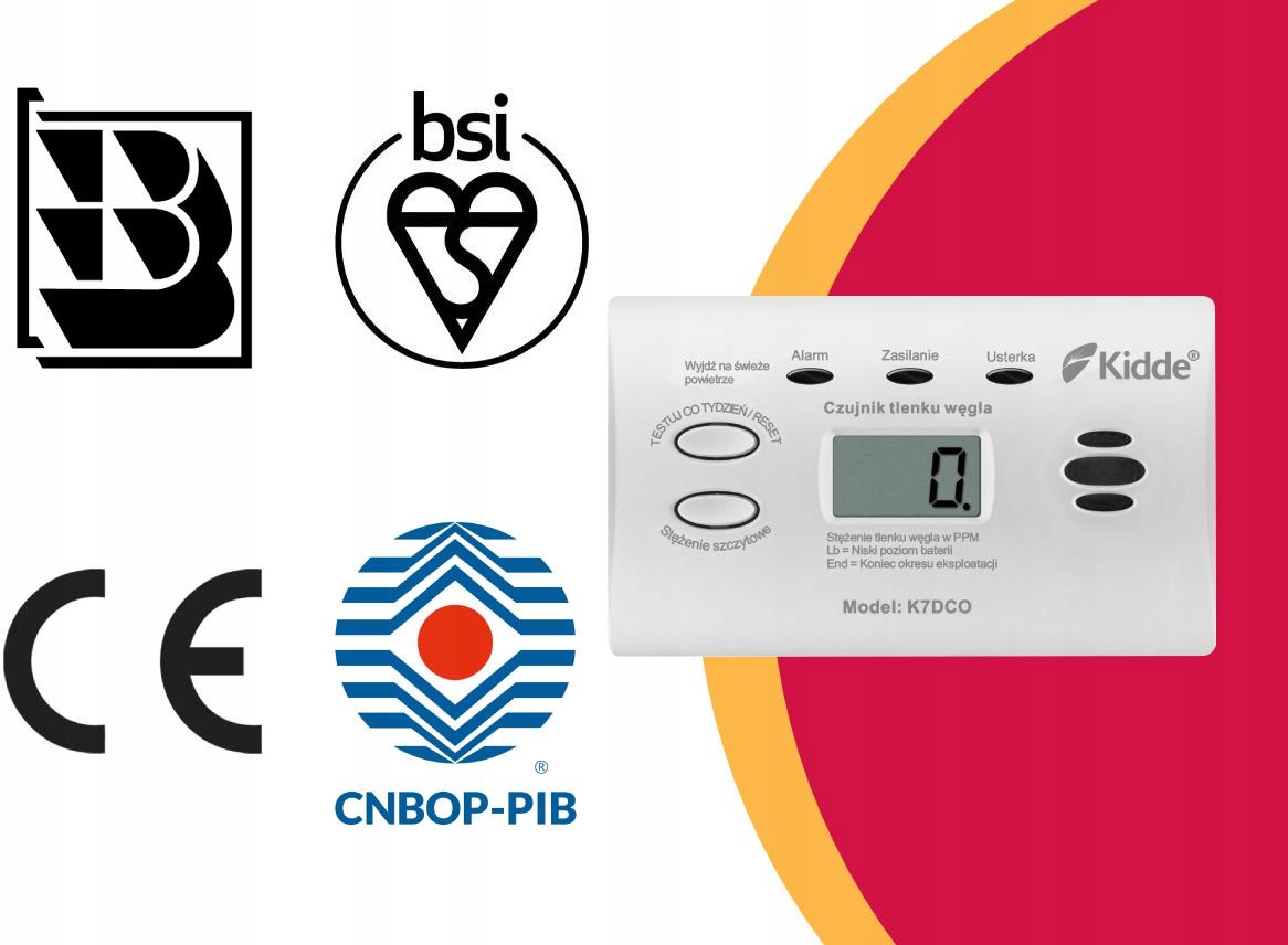 CZUJNIK CZADU Kidde K7DCO WYŚWIETLACZ LCD 10 LAT Seria Kidde K7DCO