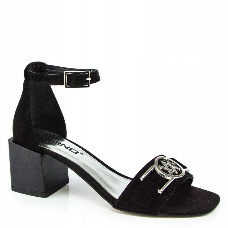 černé sandály na podpatku s ozdobou, sandály na podpatku s plnou patou Karino 40