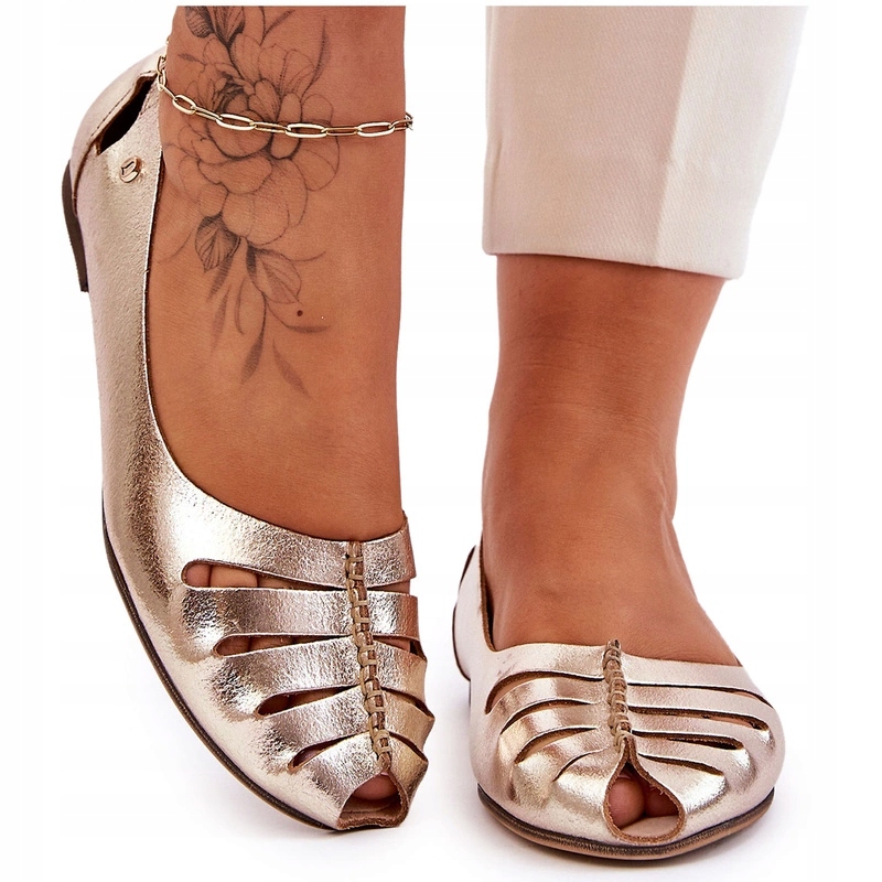 Pohodlné Dámské Kožené Nazouvací Baleríny Zlaté Zazoo 10009 36