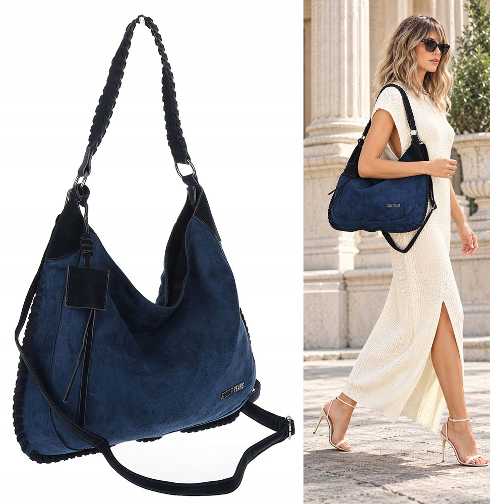 Dámská semišová shopper kabelka přes rameno PT03 Tmavě modrá