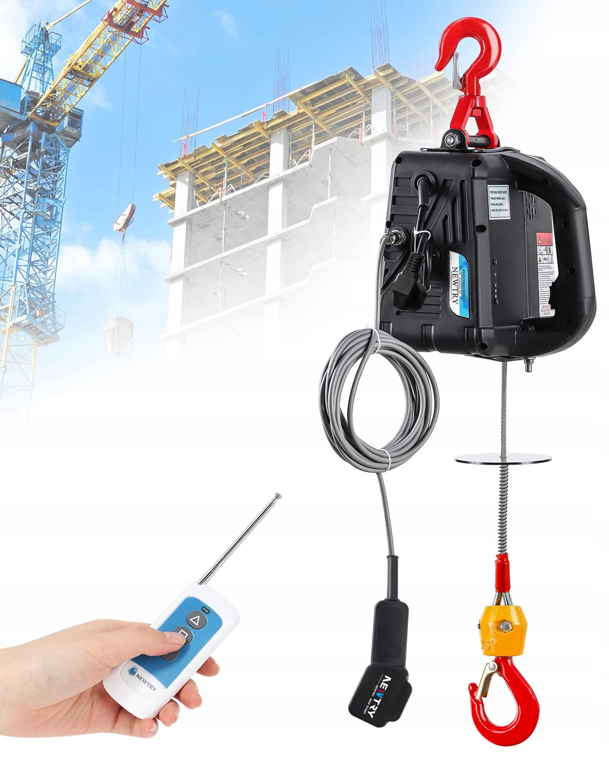 Newtry Elektrický lanový zvedák 3v1, 500 kg s dálkovým ovládáním, 1500 W