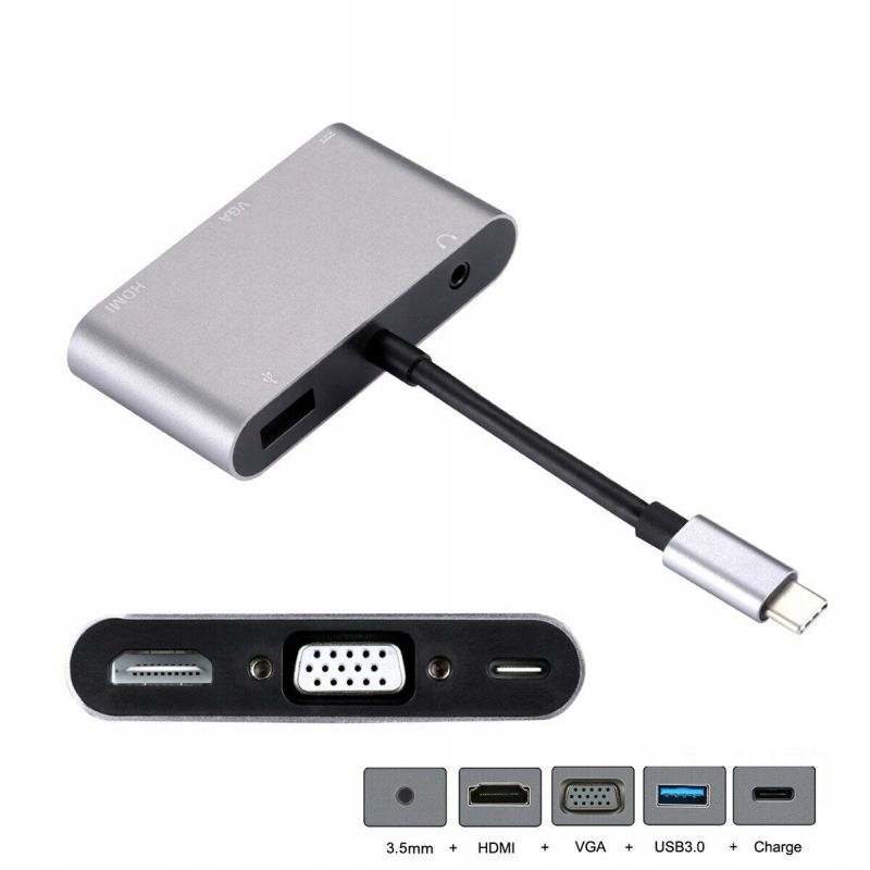 

Adapter Usb-c USB3.1 do Hdmi Vga USB3.0 Pd Jack 4K