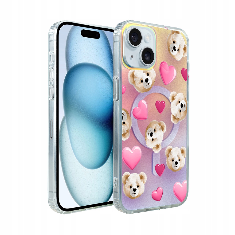 Pouzdro pro iPhone 15 Ibizu s MagSafe, měnící barvu, medvídek a srdíčka