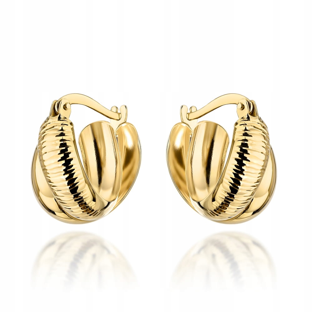 Náušnice zlaté 585 hladké zdobené diamantováním, módní doplněk 14k