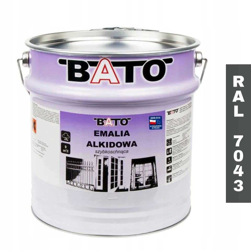 Alkydová smaltovaná barva na kov Bato Ral 7043 rychleschnoucí 10L Šedá