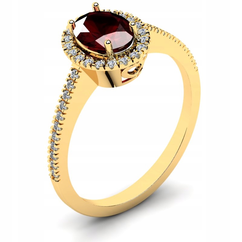 

Pierścionek Złoty Koktajlowy Z Bordową Cyrkonią