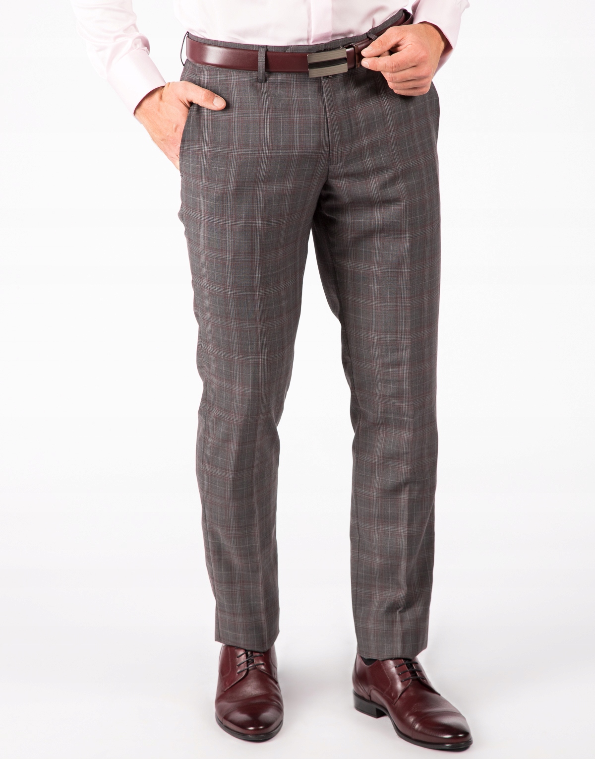 Šedé pánské kostkované kalhoty Vlna Premium W42 L32