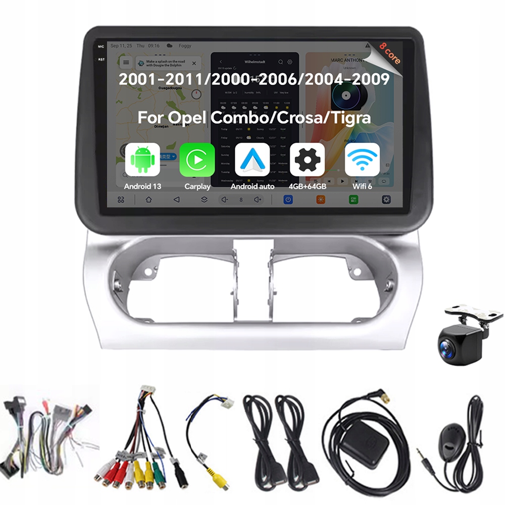 2Din Android 13 autorádio pro Opel Combo Crosa Tigra Carplay Rds 4G 64G