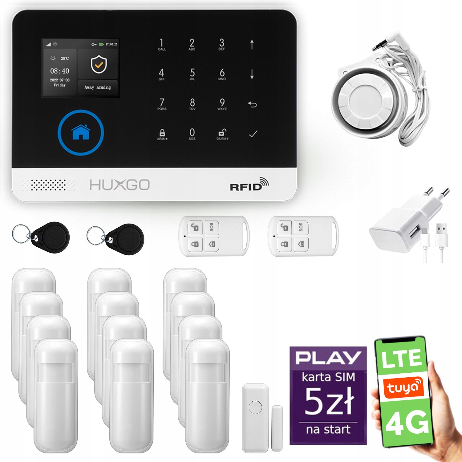 Bezdrôtový alarm WiFi Gsm, Tuya, alarmová sada Huxgo HXA003 4G Lte