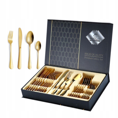 ZESTAW SZTUĆCE KOMPLET WALIZKA ZŁOTY 24 SZTUĆCY