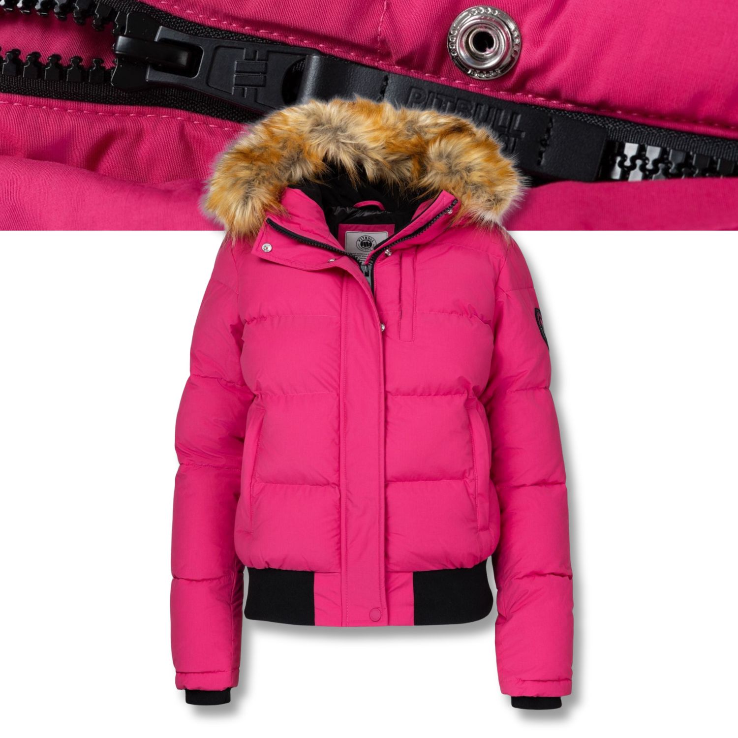 Dámská Zimní bunda prošívaná bunda s kapucí s odnímatelnou kožešinou Pitbull Azalea
