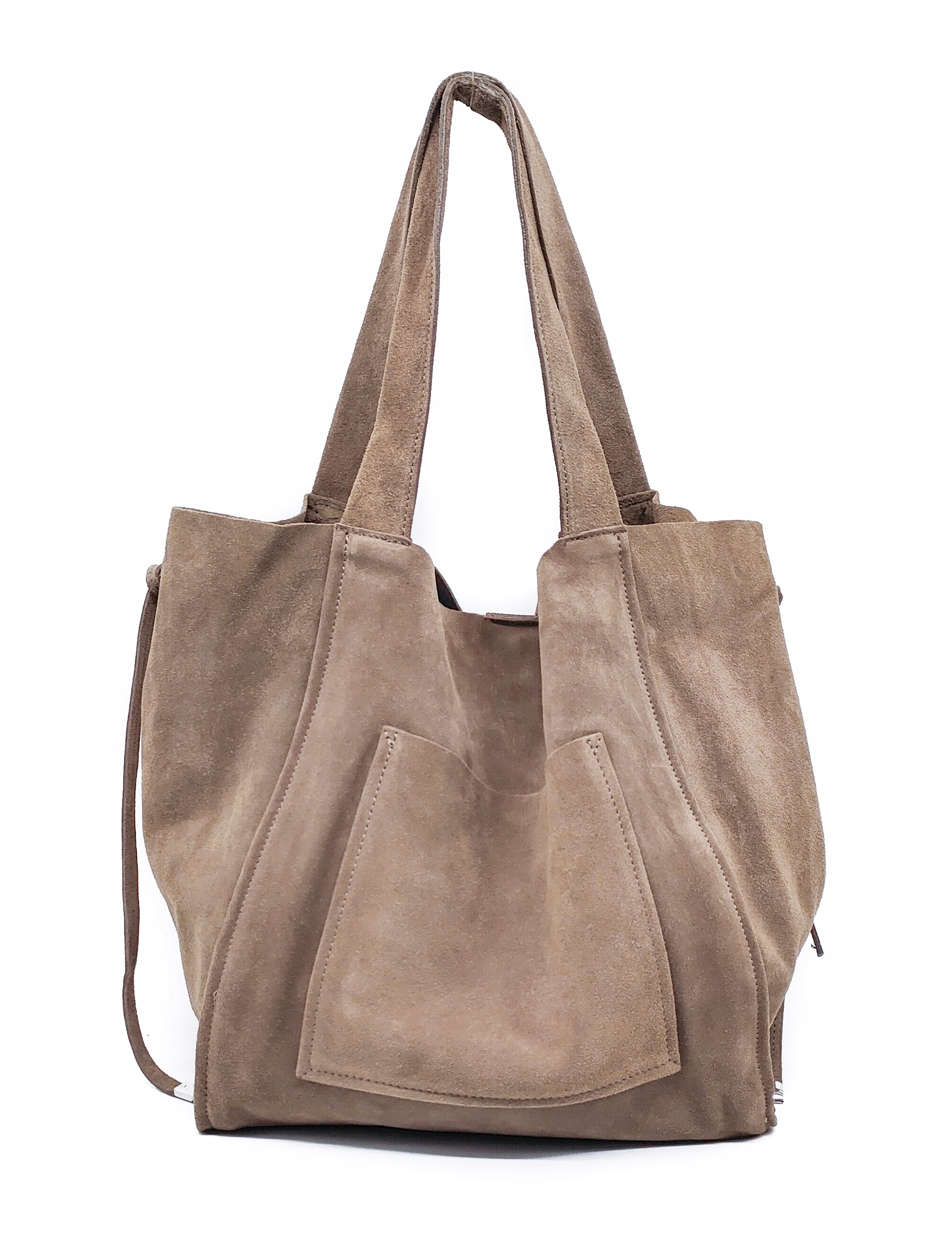 Vera Pelle taupe torebka shopper skóra naturalna zamszowa beżowa torba XL